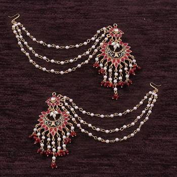 Maroon kundan Yellow Gold Alloy Earrings 2