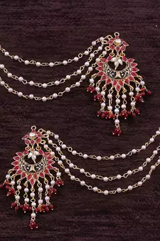 Maroon kundan Yellow Gold Alloy Earrings