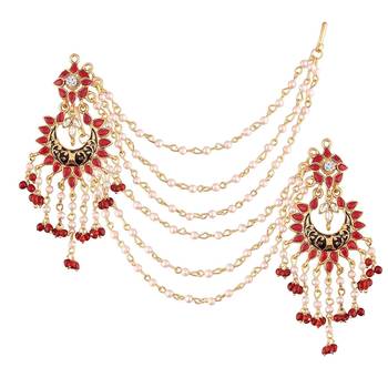 Maroon kundan Yellow Gold Alloy Earrings 3