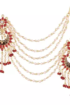 Maroon kundan Yellow Gold Alloy Earrings