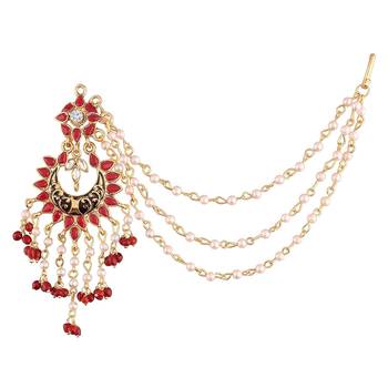 Maroon kundan Yellow Gold Alloy Earrings 5
