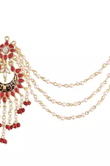 Maroon kundan Yellow Gold Alloy Earrings