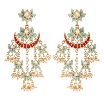 Turquoise kundan Yellow Gold Alloy Earrings 1