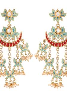 Turquoise kundan Yellow Gold Alloy Earrings