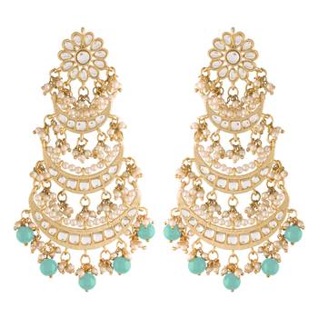 Turquoise kundan Yellow Gold Alloy Earrings 1