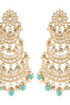 Turquoise kundan Yellow Gold Alloy Earrings