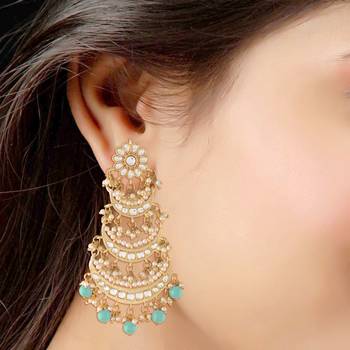 Turquoise kundan Yellow Gold Alloy Earrings 2