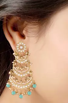 Turquoise kundan Yellow Gold Alloy Earrings