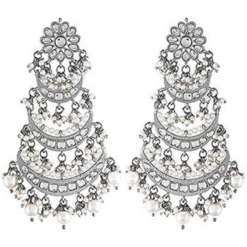 Silver kundan Rhodium Alloy Earrings 2