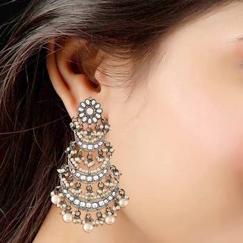Silver kundan Rhodium Alloy Earrings 3