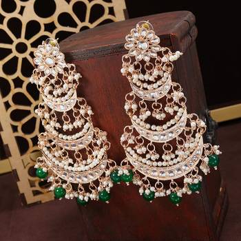 Green kundan Rose Gold Alloy Earrings 1