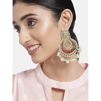 Maroon kundan Yellow Gold Alloy Earrings 2