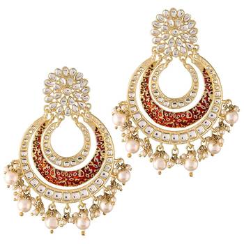Maroon kundan Yellow Gold Alloy Earrings 1