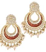 Maroon kundan Yellow Gold Alloy Earrings