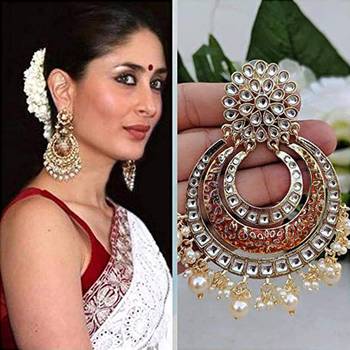 Maroon kundan Yellow Gold Alloy Earrings 3