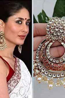 Maroon kundan Yellow Gold Alloy Earrings