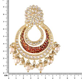 Maroon kundan Yellow Gold Alloy Earrings 4