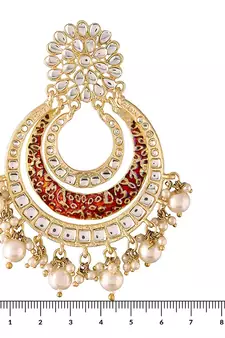 Maroon kundan Yellow Gold Alloy Earrings