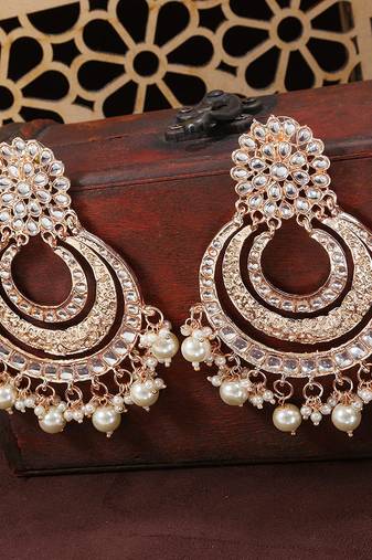Gold kundan Rose Gold Alloy Earrings
