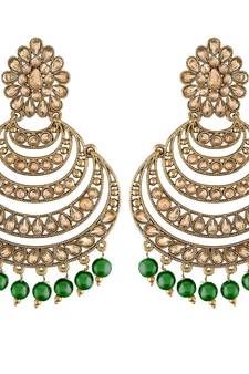 Green kundan Yellow Gold Alloy Earrings