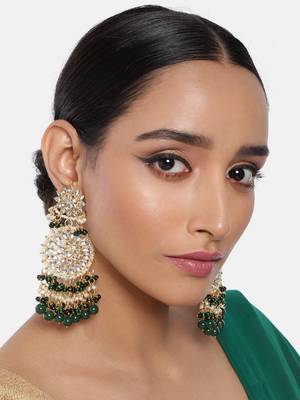Green kundan Yellow Gold Alloy Earrings 1