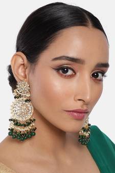 Green kundan Yellow Gold Alloy Earrings