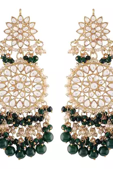 Green kundan Yellow Gold Alloy Earrings