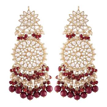 Maroon kundan Yellow Gold Alloy Earrings 1