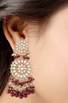 Maroon kundan Yellow Gold Alloy Earrings