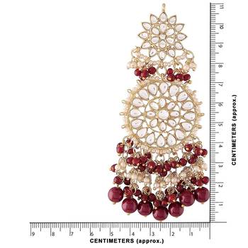 Maroon kundan Yellow Gold Alloy Earrings 4
