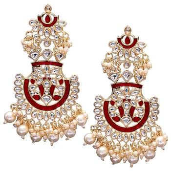 Maroon kundan Yellow Gold Alloy Earrings 1