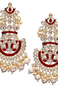 Maroon kundan Yellow Gold Alloy Earrings