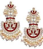 Maroon kundan Yellow Gold Alloy Earrings