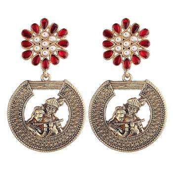 Maroon kundan Yellow Gold Alloy Earrings 1