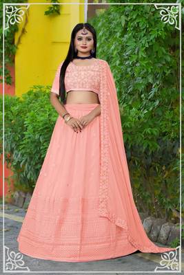 Pink New Designer Wedding Wear Heavy Embroidery Work Lehengas With Dupatta 1