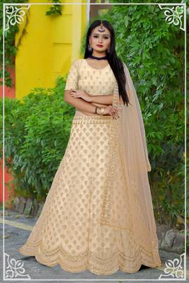 Beige Designer Wedding Wear Georgette Heavy Embroidery Work Lehengas With Dupatta 1