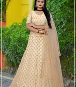 Beige Designer Wedding Wear Georgette Heavy Embroidery Work Lehengas With Dupatta