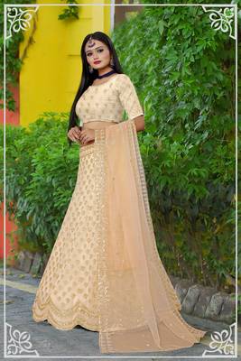 Beige Designer Wedding Wear Georgette Heavy Embroidery Work Lehengas With Dupatta 2