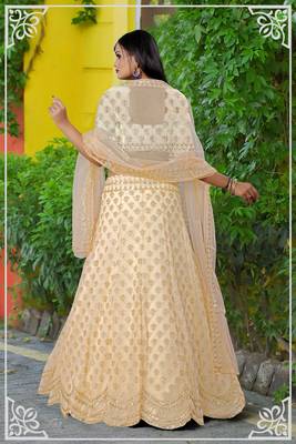 Beige Designer Wedding Wear Georgette Heavy Embroidery Work Lehengas With Dupatta 3