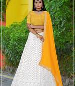 White And Yellow Wedding Wear Chine Sequnce Work Lehengas Choli With Dupatta