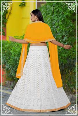 White And Yellow Wedding Wear Chine Sequnce Work Lehengas Choli With Dupatta 3