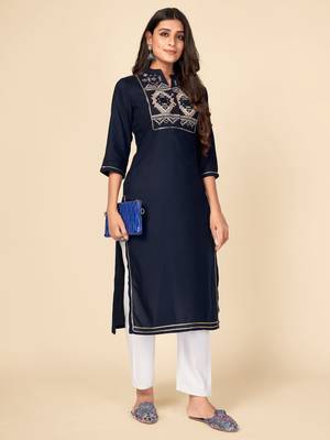blue Rayon Embroidered stitched   Kurta 1