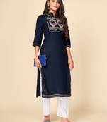 blue Rayon Embroidered stitched   Kurta