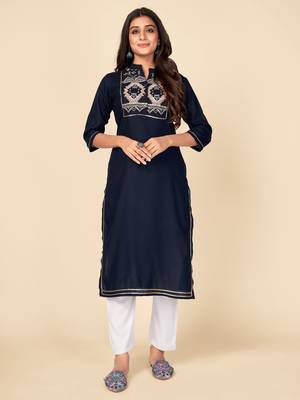 blue Rayon Embroidered stitched   Kurta 2