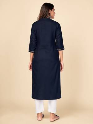 blue Rayon Embroidered stitched   Kurta 3