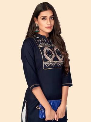 blue Rayon Embroidered stitched   Kurta 6