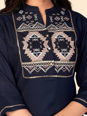 blue Rayon Embroidered stitched   Kurta 7