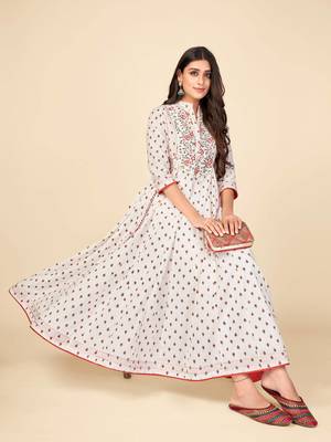 White Cotton Embroidered stitched   Kurta 1