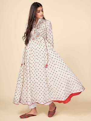 White Cotton Embroidered stitched   Kurta 4