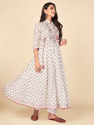 White Cotton Embroidered stitched   Kurta 5